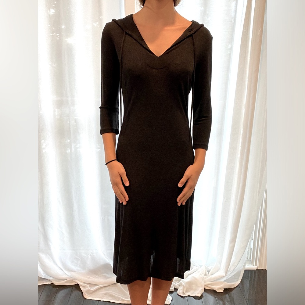 Studio Holt Renfrew vintage charcoal jersey dress with hood. Size S.